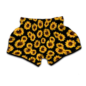 Black Sunflower Pattern Print Muay Thai Boxing Shorts
