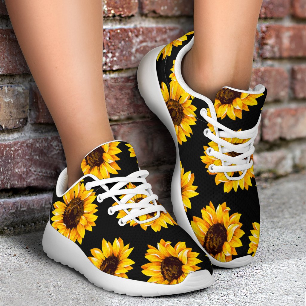 Black Sunflower Pattern Print Sport Shoes GearFrost