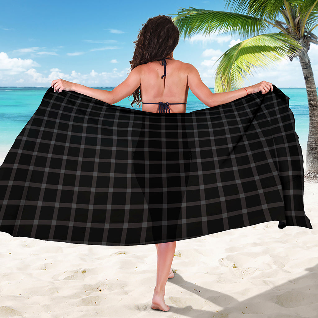 Black Tattersall Pattern Print Beach Sarong Wrap