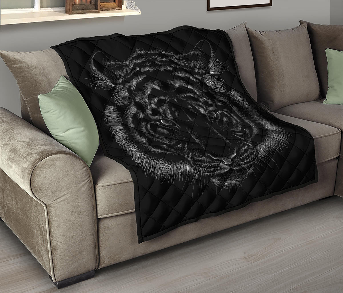 Black Tiger Portrait Print Quilt