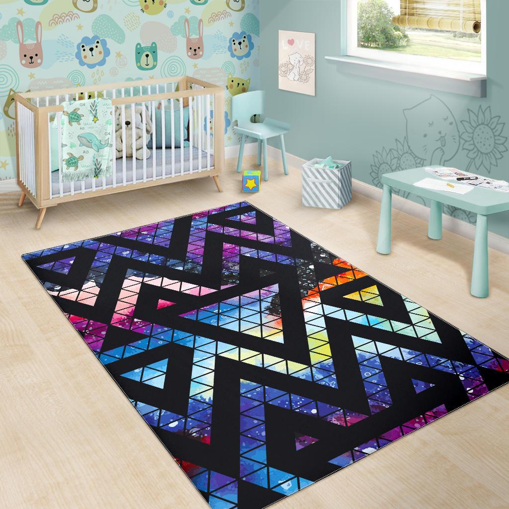 Black Triangle Galaxy Space Print Area Rug GearFrost