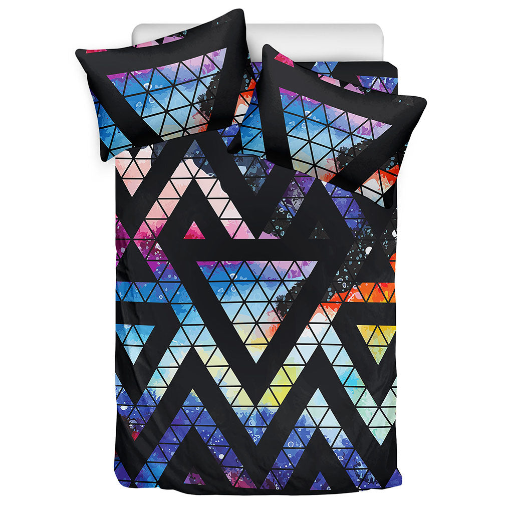 Black Triangle Galaxy Space Print Duvet Cover Bedding Set