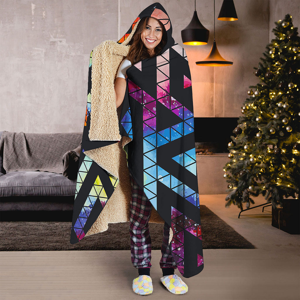 Black Triangle Galaxy Space Print Hooded Blanket