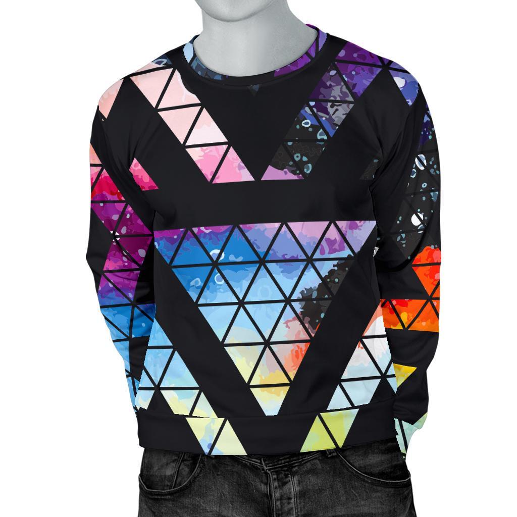Black Triangle Galaxy Space Print Men's Crewneck Sweatshirt GearFrost