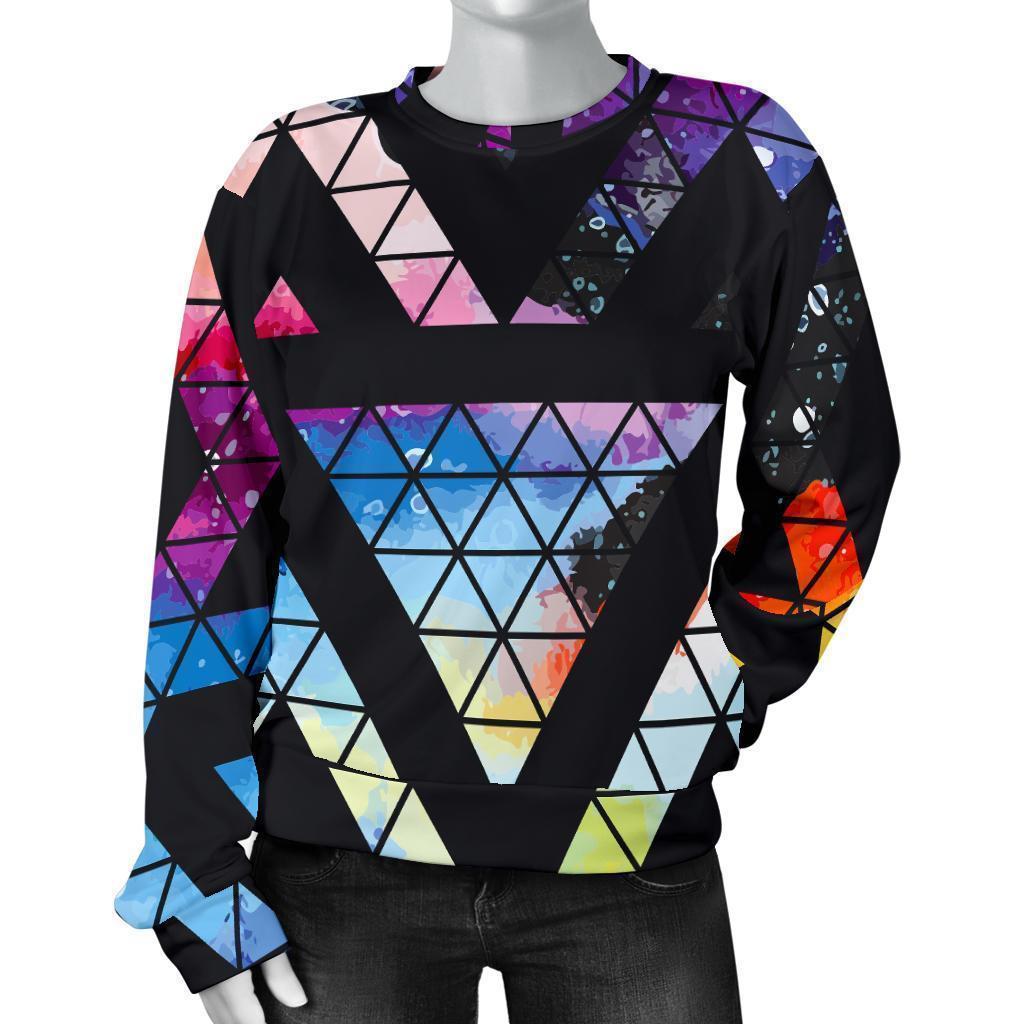 Black Triangle Galaxy Space Print Women's Crewneck Sweatshirt GearFrost