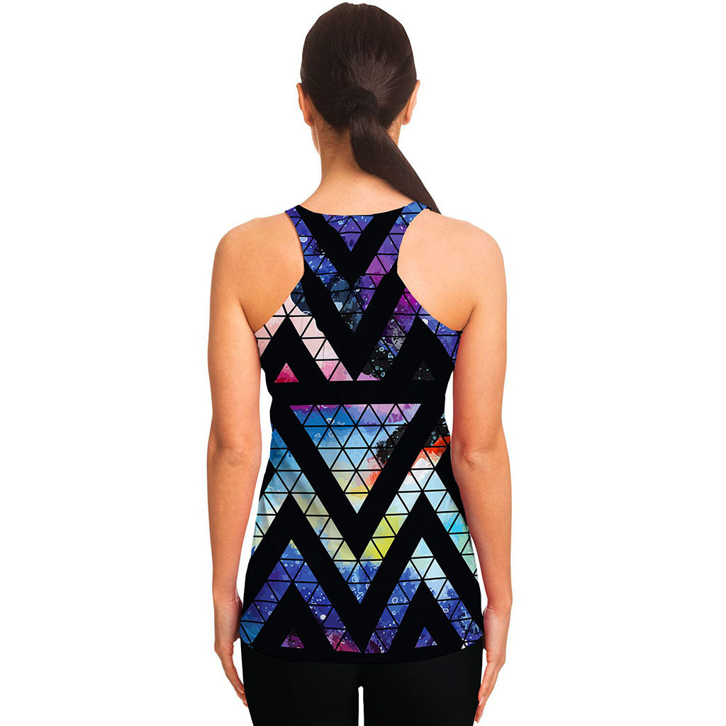 Black Triangle Galaxy Space Print Women's Racerback Tank Top
