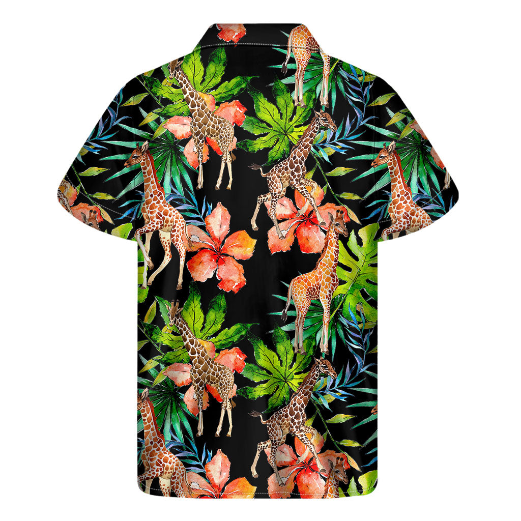 Black Tropical Giraffe Pattern Print Men's Short Sleeve Shirt