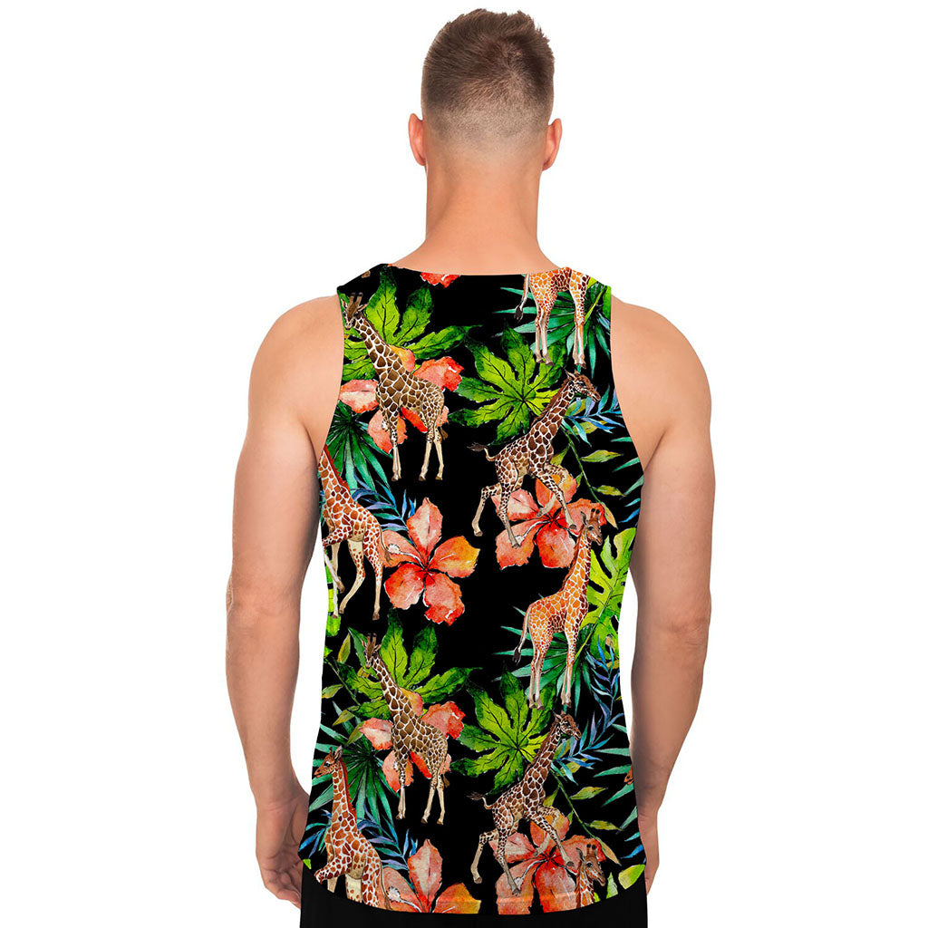 Black Tropical Giraffe Pattern Print Men's Tank Top