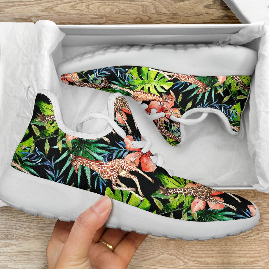 Black Tropical Giraffe Pattern Print Mesh Knit Shoes GearFrost
