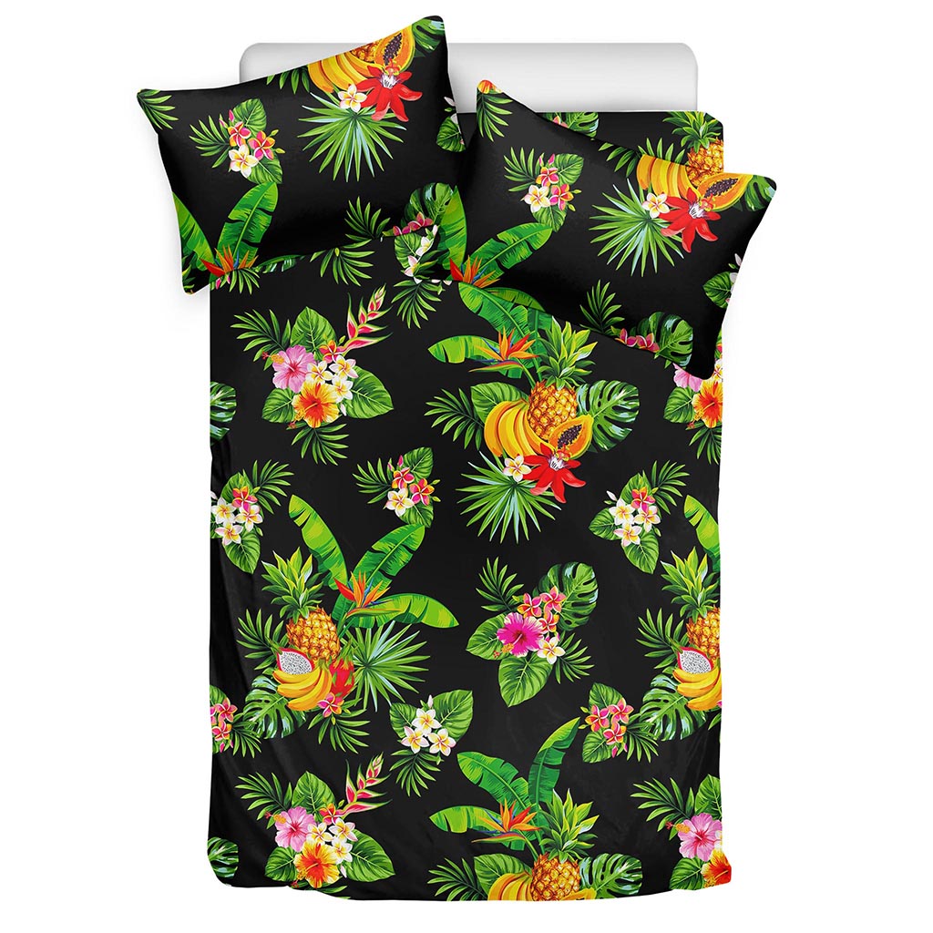 Black Tropical Hawaiian Pattern Print Duvet Cover Bedding Set