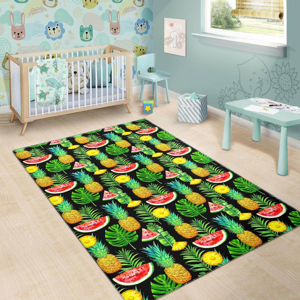 Black Tropical Pineapple Pattern Print Area Rug GearFrost