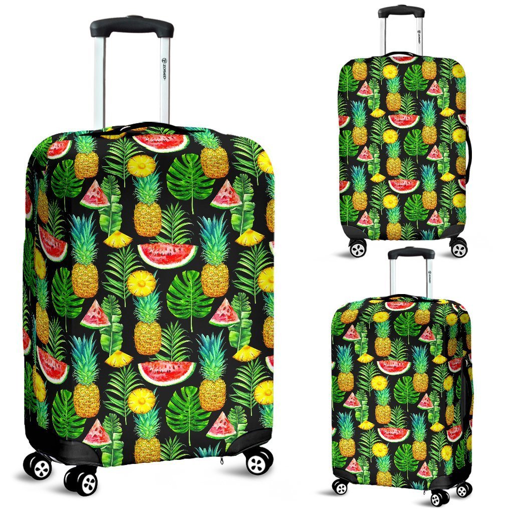 Black Tropical Pineapple Pattern Print Luggage Cover GearFrost