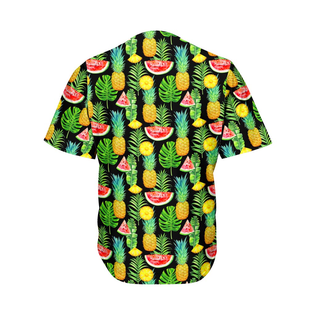 Black Tropical Pineapple Pattern Print Men's Baseball Jersey