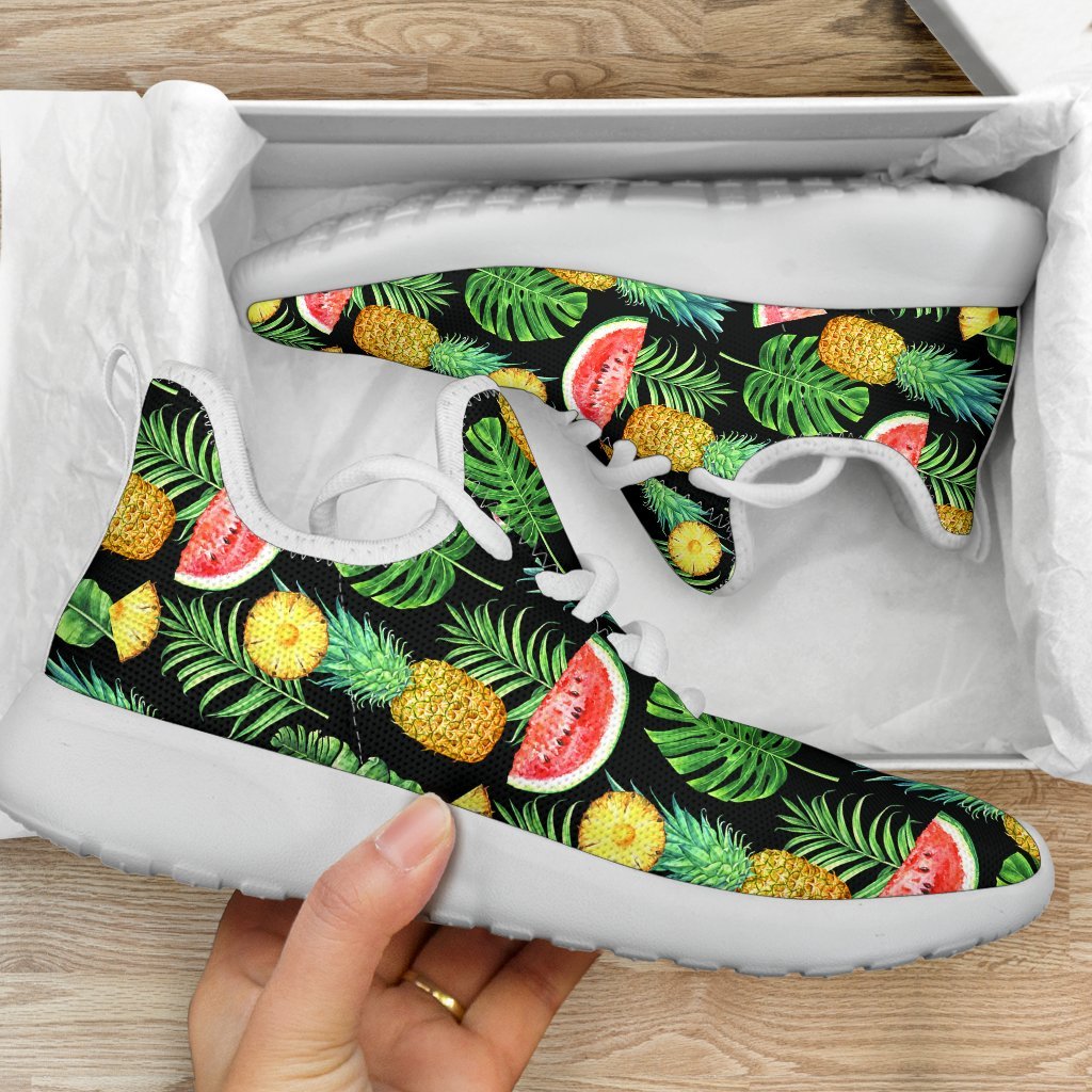 Black Tropical Pineapple Pattern Print Mesh Knit Shoes GearFrost