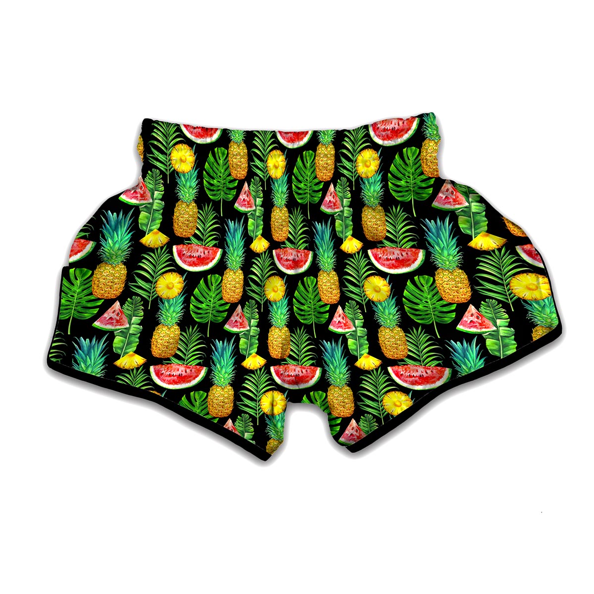 Black Tropical Pineapple Pattern Print Muay Thai Boxing Shorts