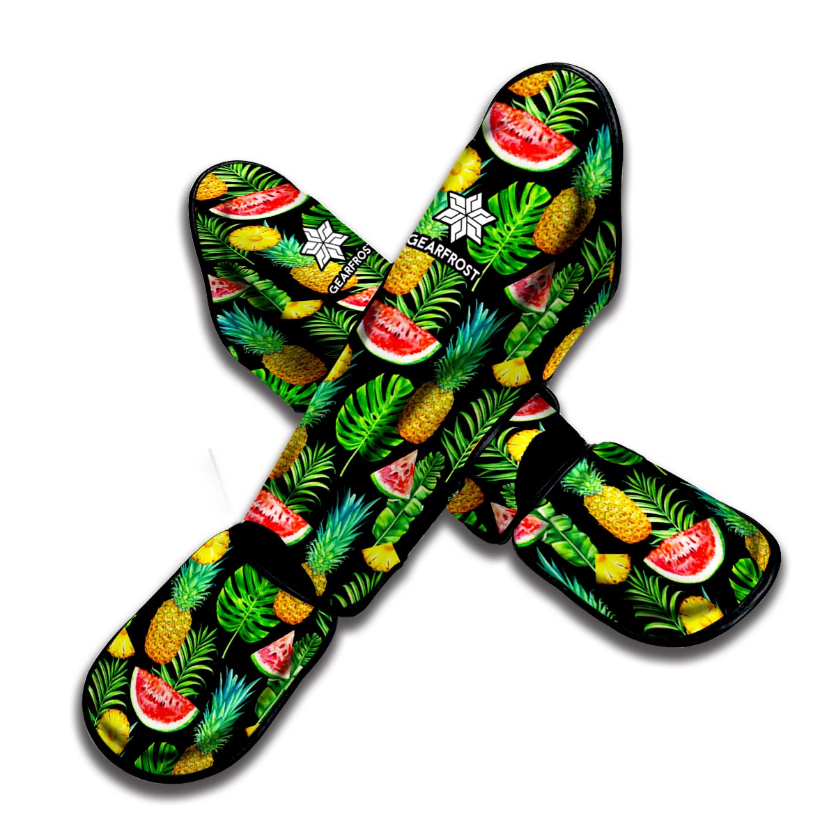 Black Tropical Pineapple Pattern Print Muay Thai Shin Guard