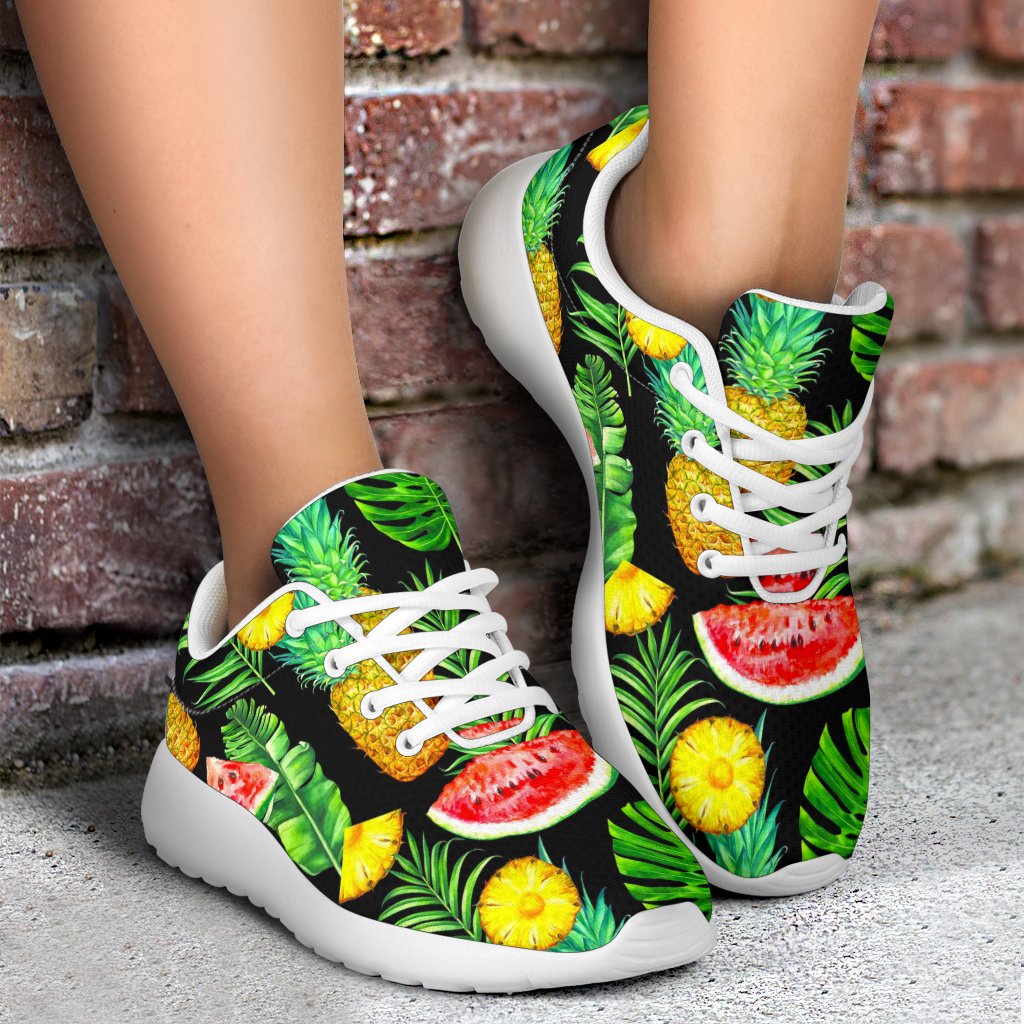 Black Tropical Pineapple Pattern Print Sport Shoes GearFrost