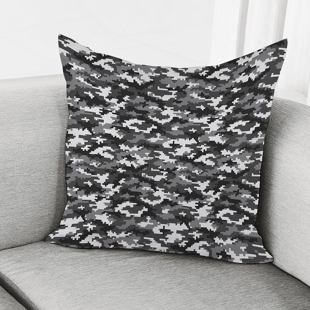 Black White And Grey Digital Camo Print Pillow Cover