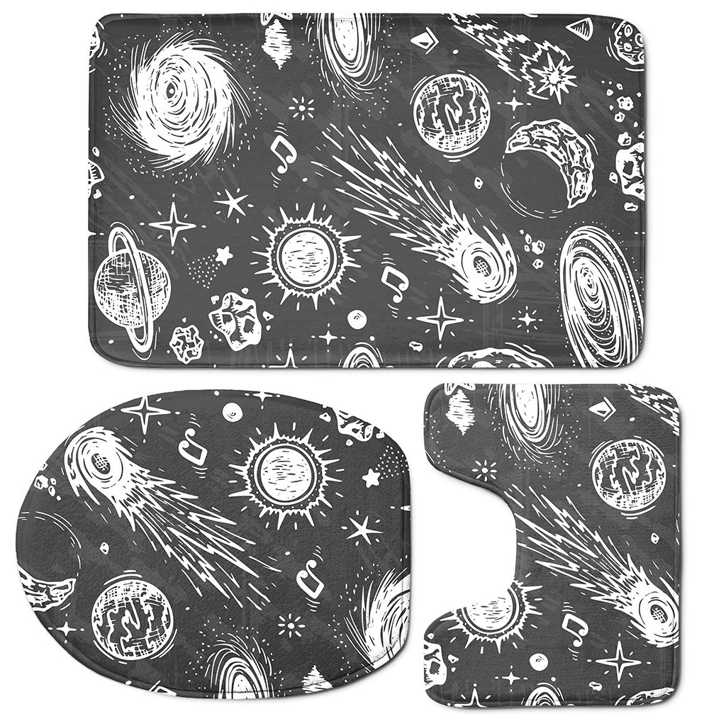 Black White Galaxy Outer Space Print 3 Piece Bath Mat Set
