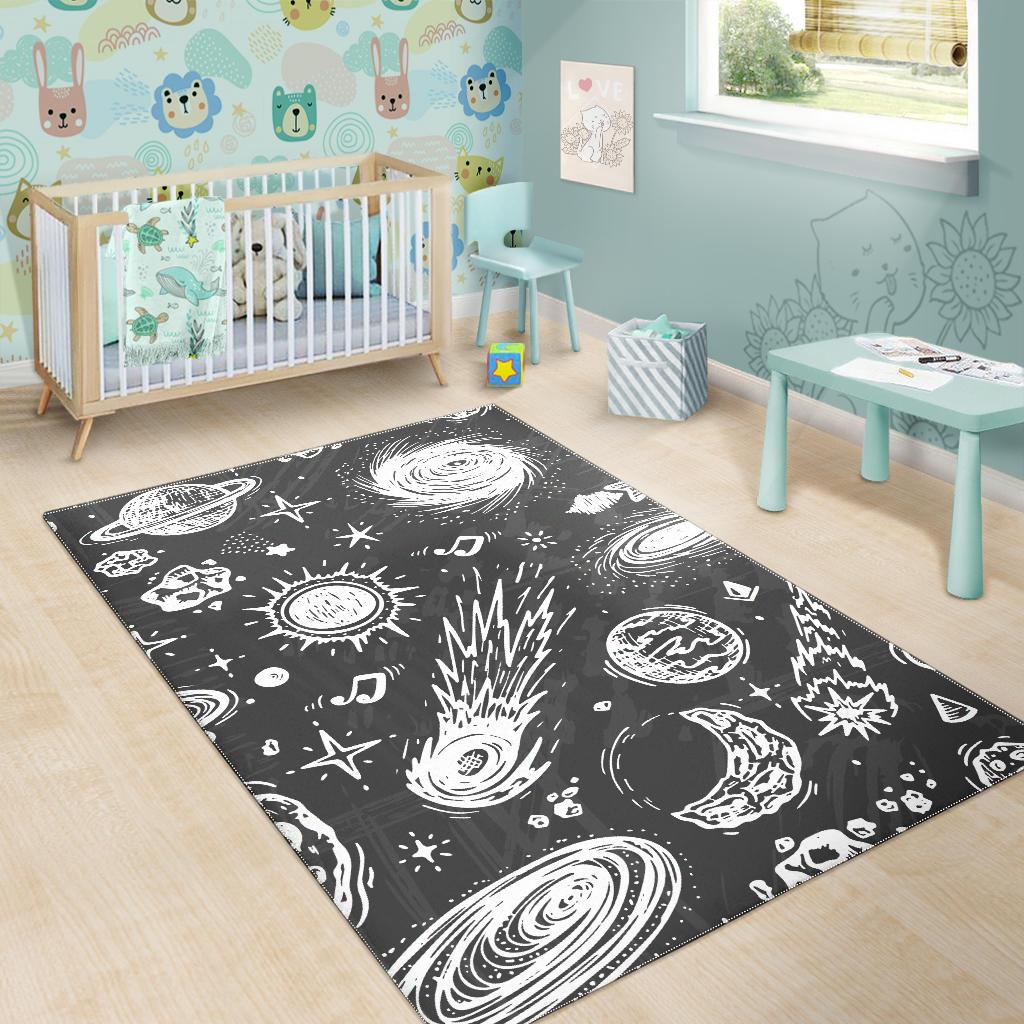 Black White Galaxy Outer Space Print Area Rug GearFrost