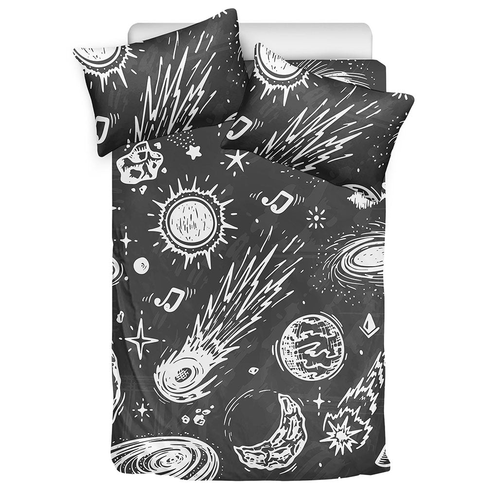 Black White Galaxy Outer Space Print Duvet Cover Bedding Set