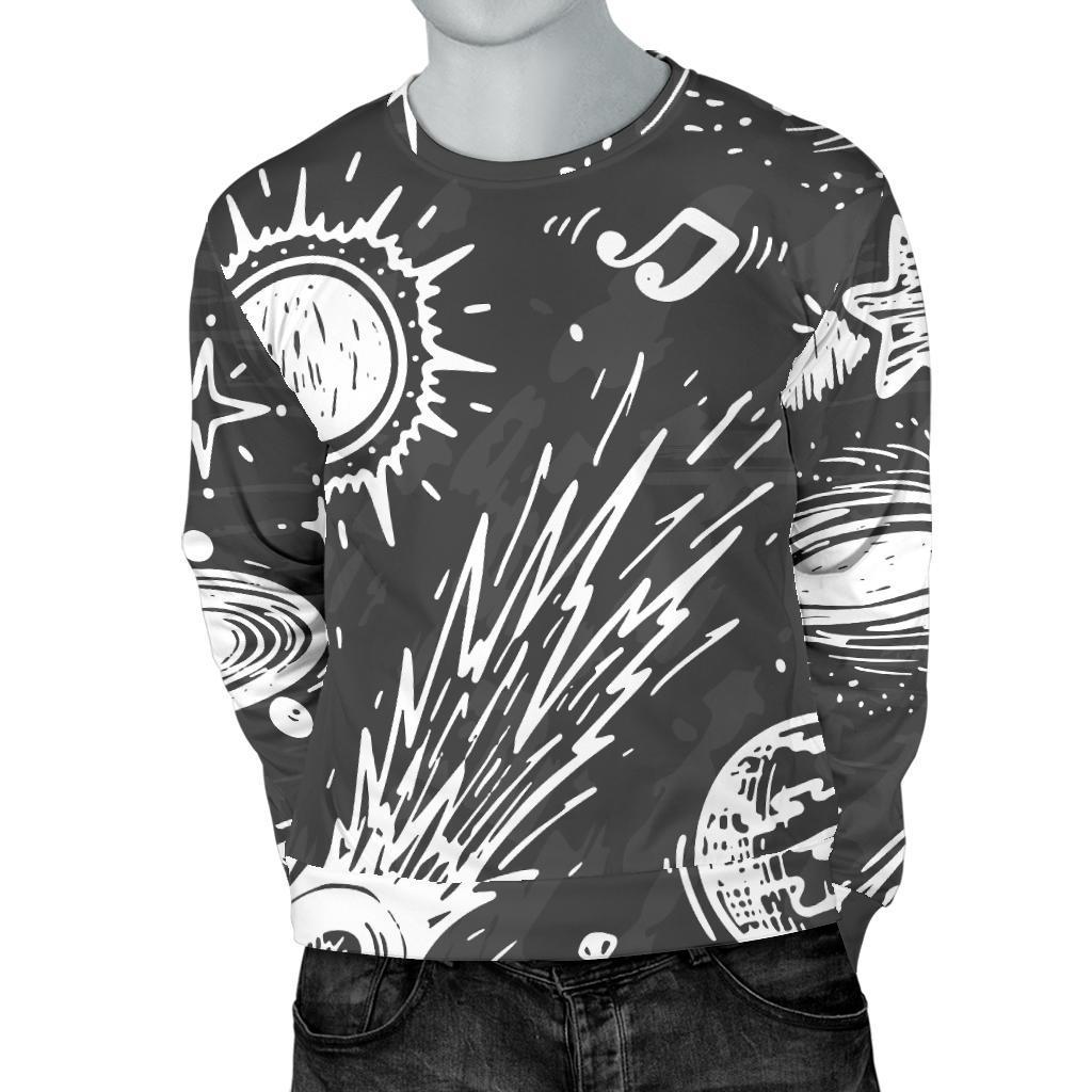 Black White Galaxy Outer Space Print Men's Crewneck Sweatshirt GearFrost