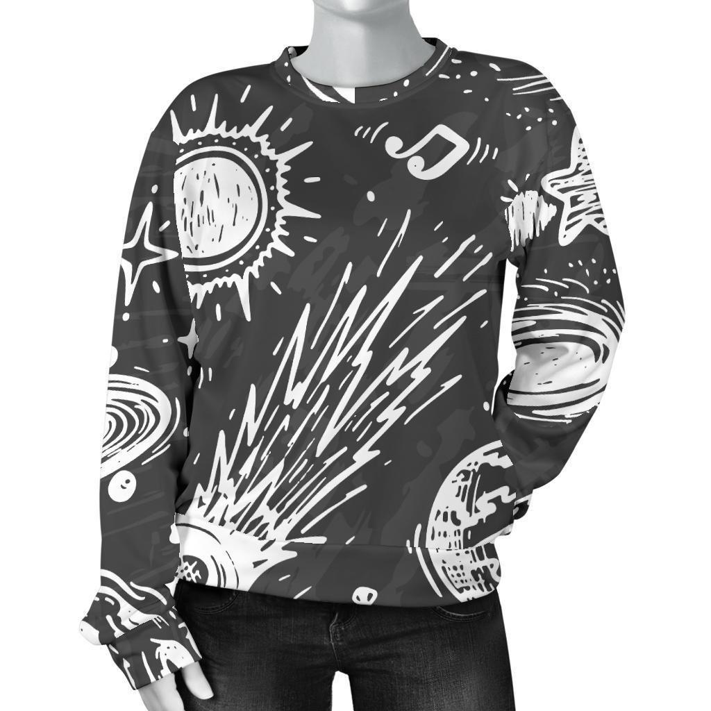 Black White Galaxy Outer Space Print Women's Crewneck Sweatshirt GearFrost