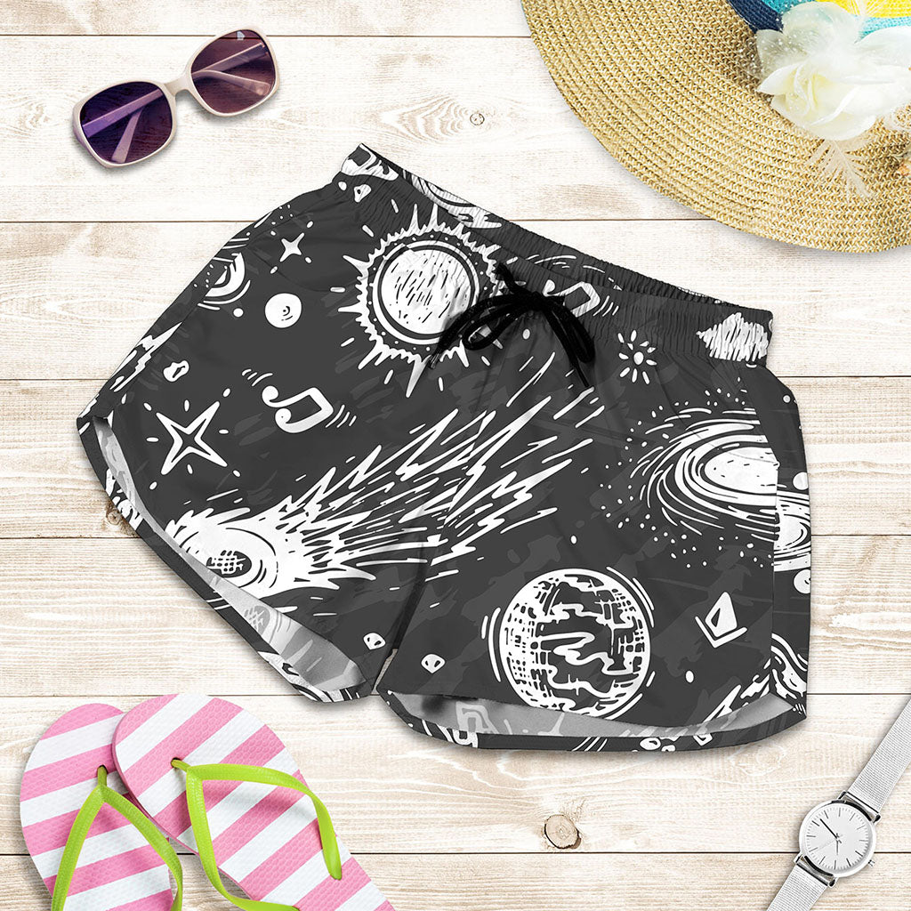 Black White Galaxy Outer Space Print Women's Shorts