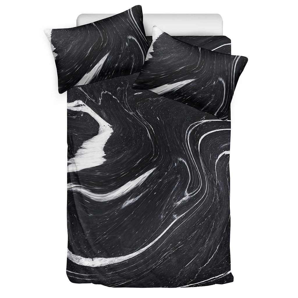 Black White Liquid Marble Print Duvet Cover Bedding Set