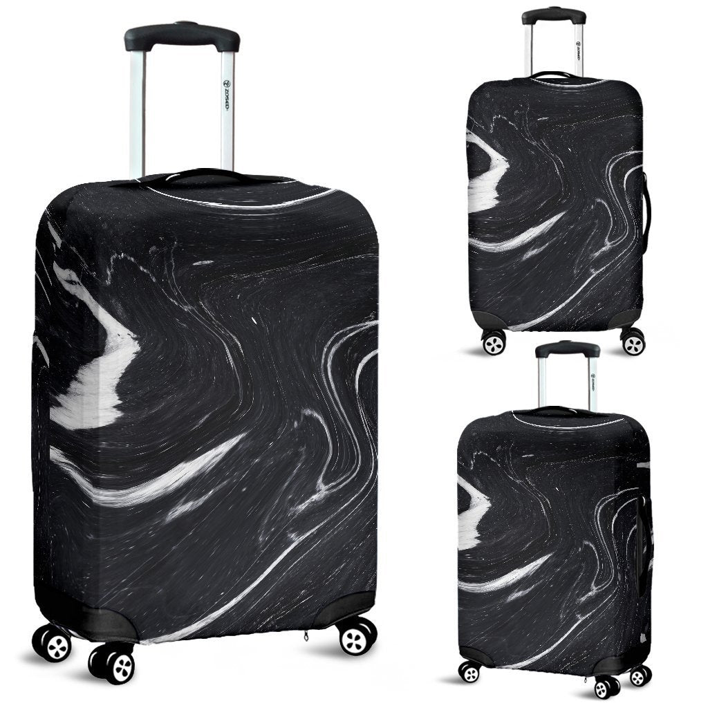 Black White Liquid Marble Print Luggage Cover GearFrost