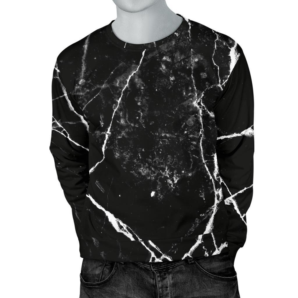 Black White Natural Marble Print Men's Crewneck Sweatshirt GearFrost