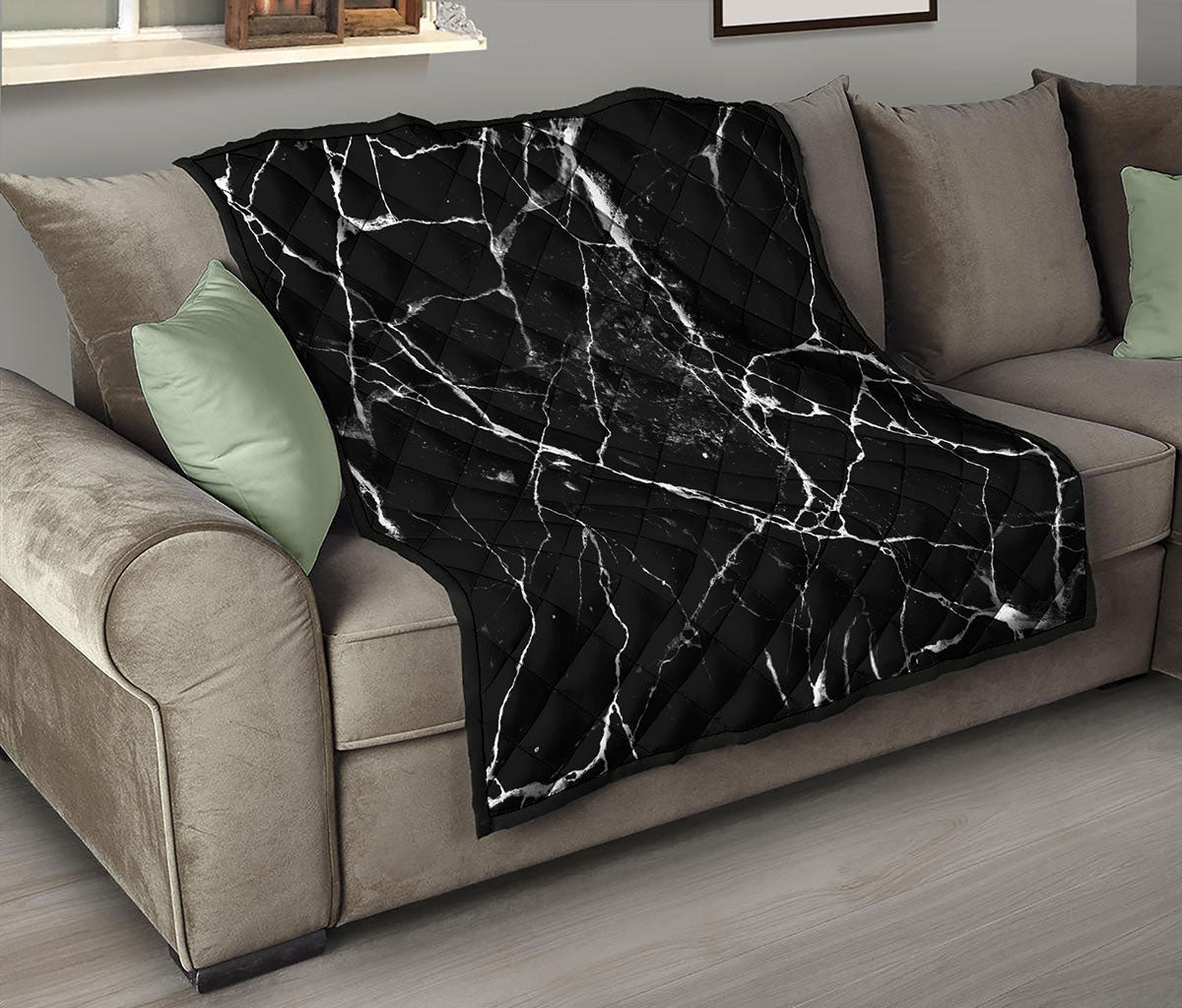 Black White Natural Marble Print Quilt