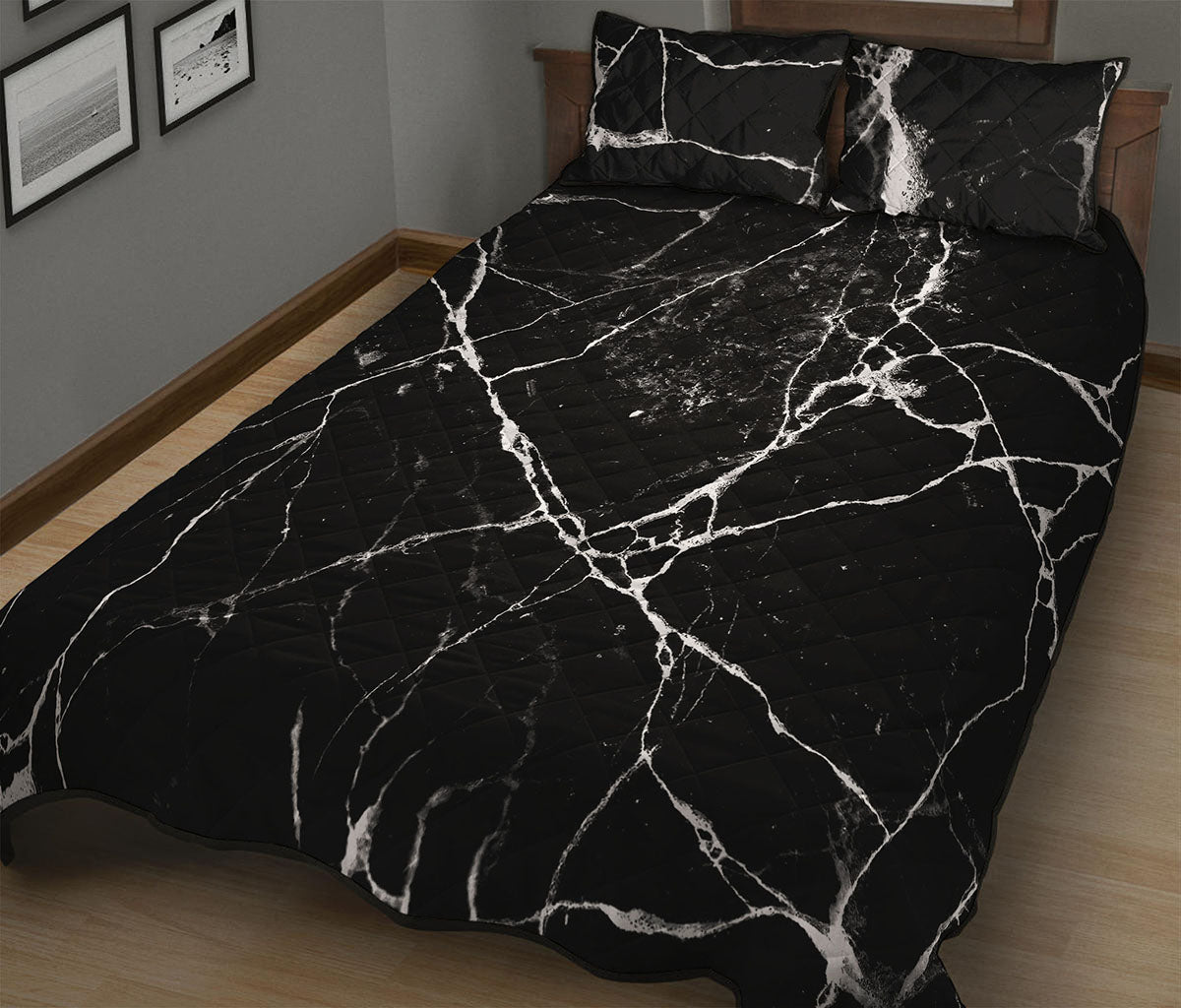 Black White Natural Marble Print Quilt Bed Set