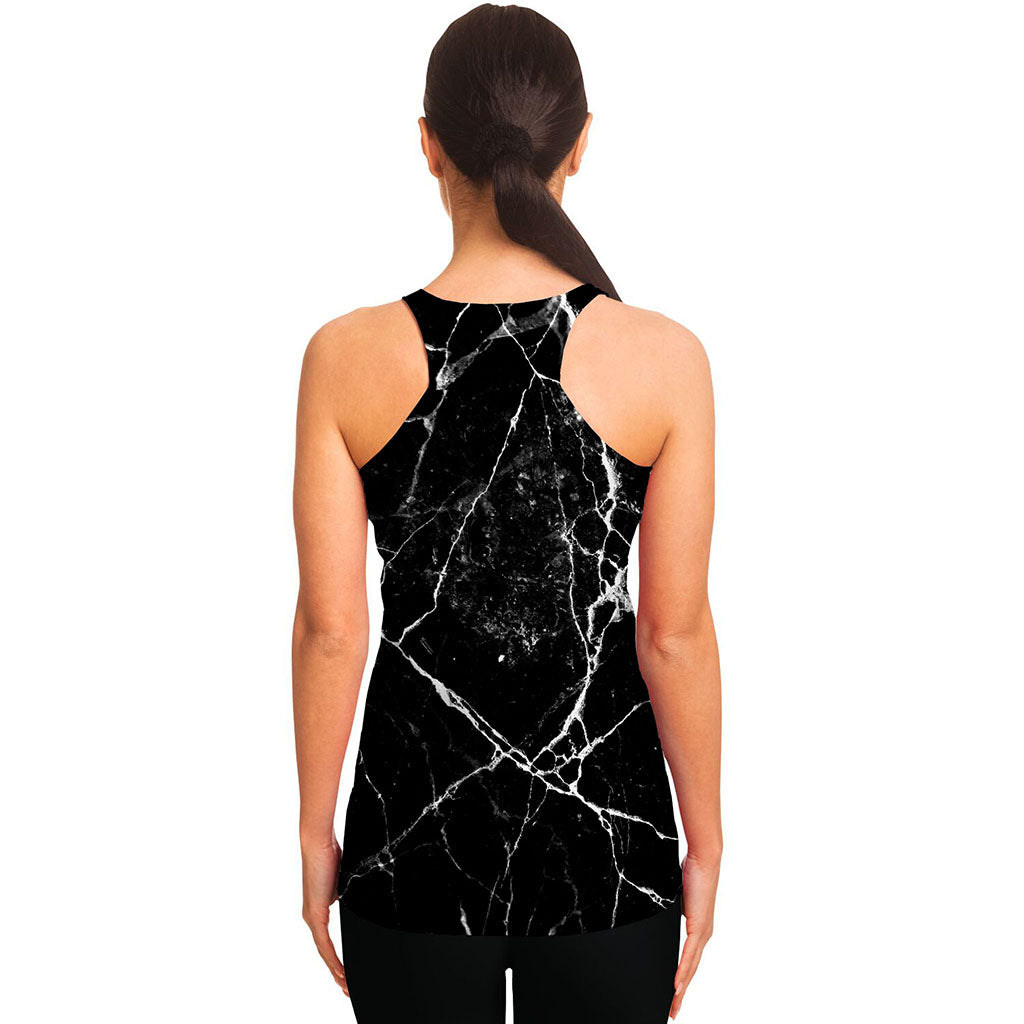 Black White Natural Marble Print Women's Racerback Tank Top