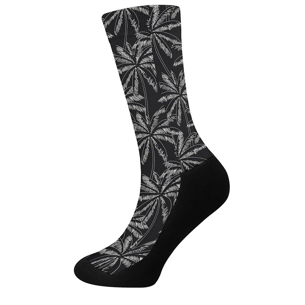 Black White Palm Tree Pattern Print Crew Socks