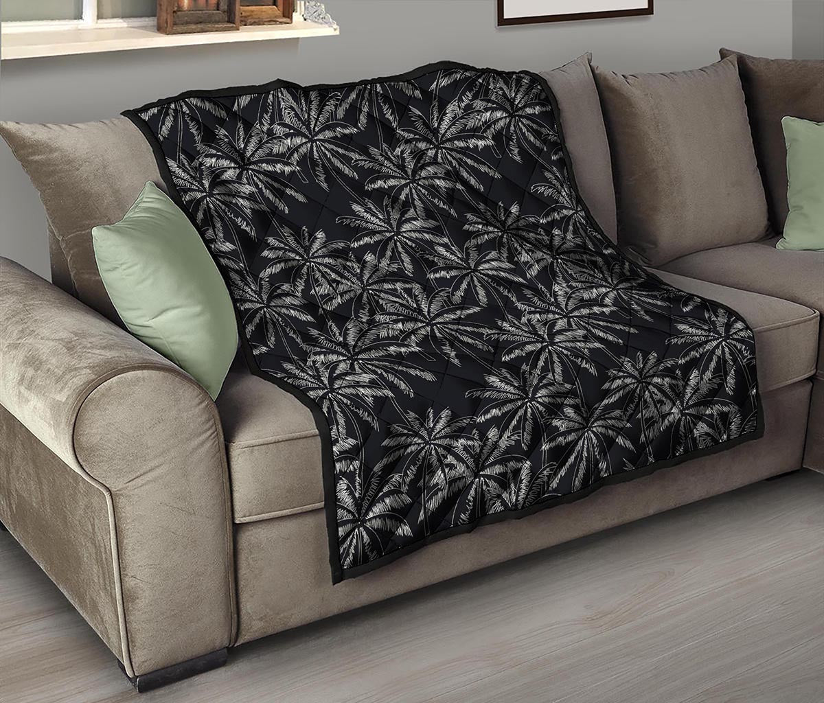 Black White Palm Tree Pattern Print Quilt