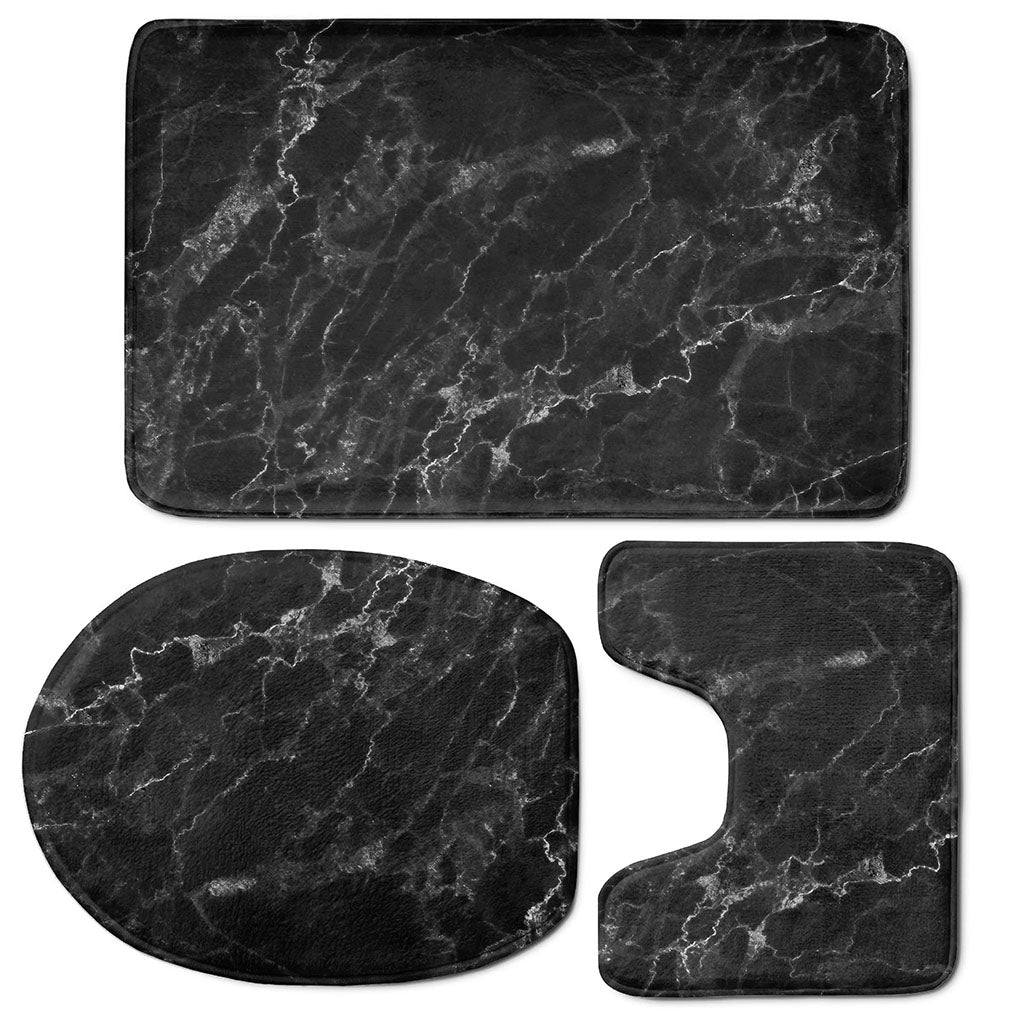 Black White Smoke Marble Print 3 Piece Bath Mat Set
