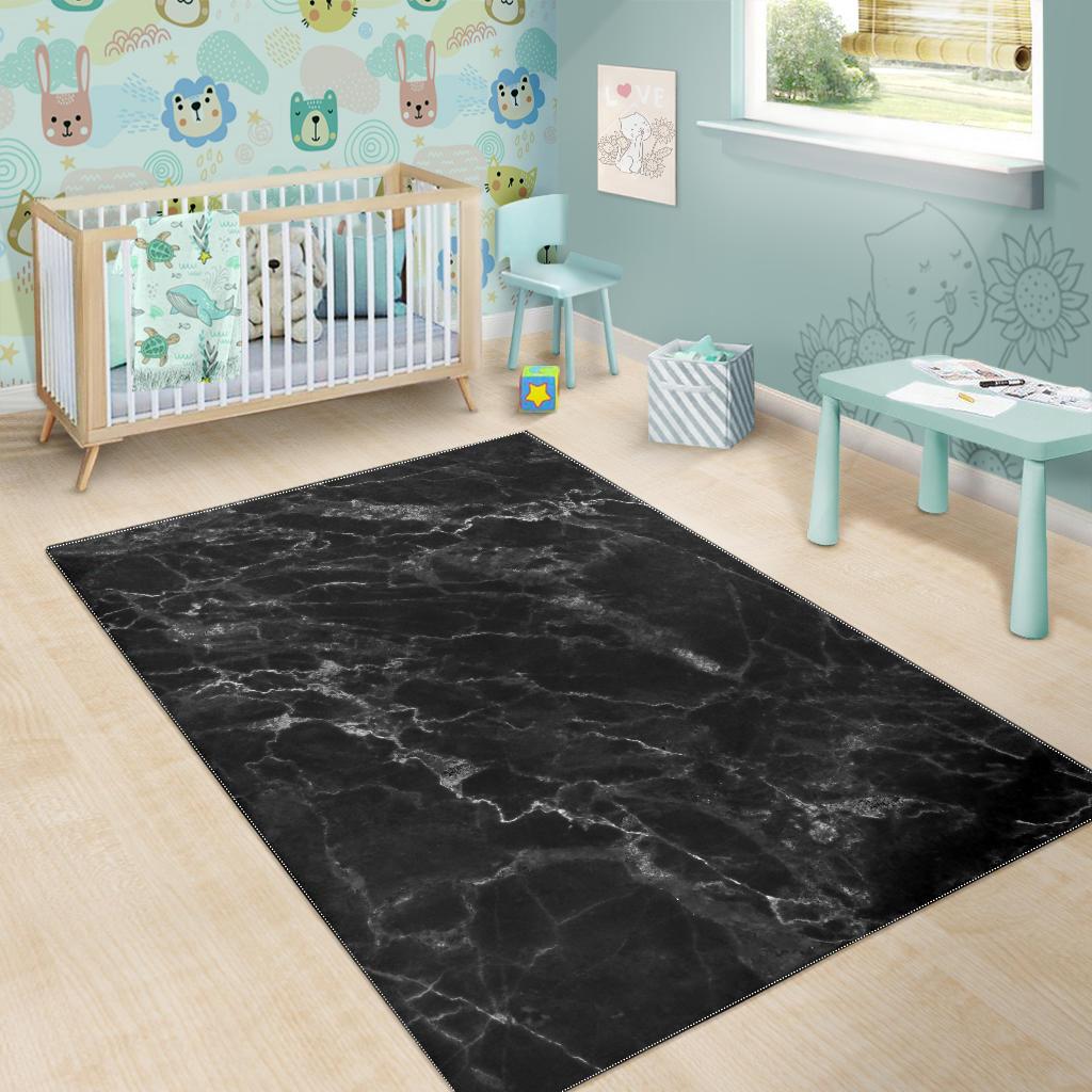 Black White Smoke Marble Print Area Rug GearFrost