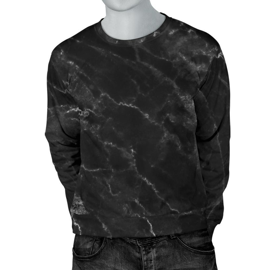Black White Smoke Marble Print Men's Crewneck Sweatshirt GearFrost