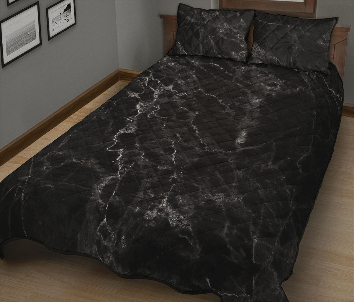 Black White Smoke Marble Print Quilt Bed Set