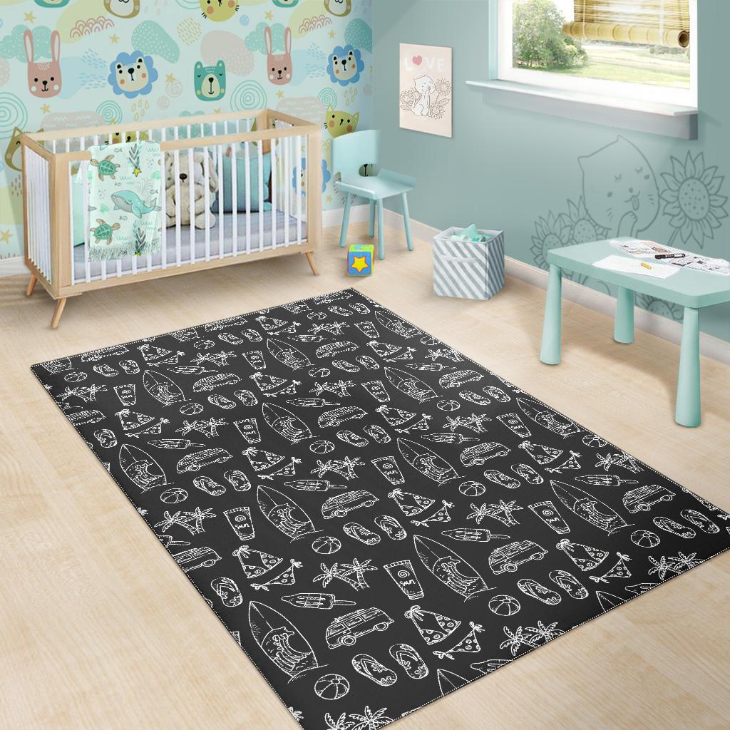 Black White Surfing Pattern Print Area Rug GearFrost