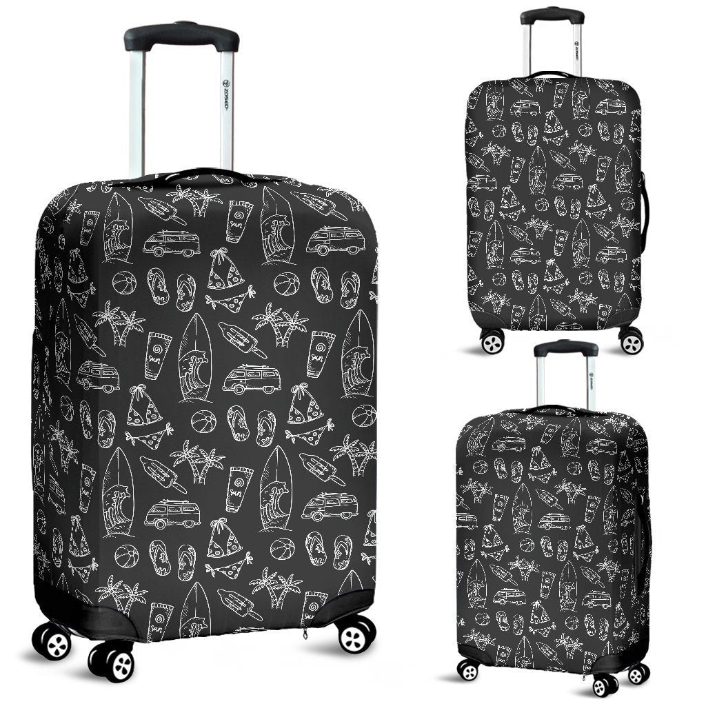 Black White Surfing Pattern Print Luggage Cover GearFrost