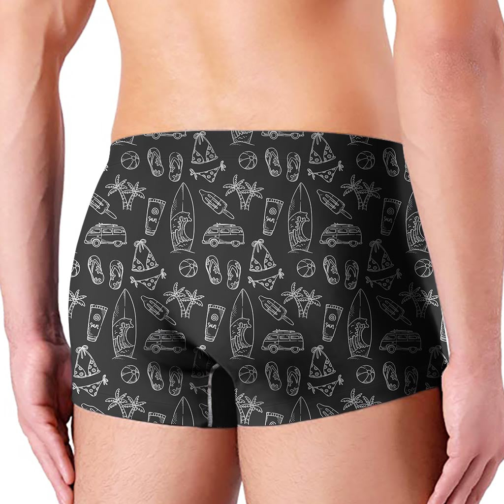 Black White Surfing Pattern Print Men's Boxer Briefs