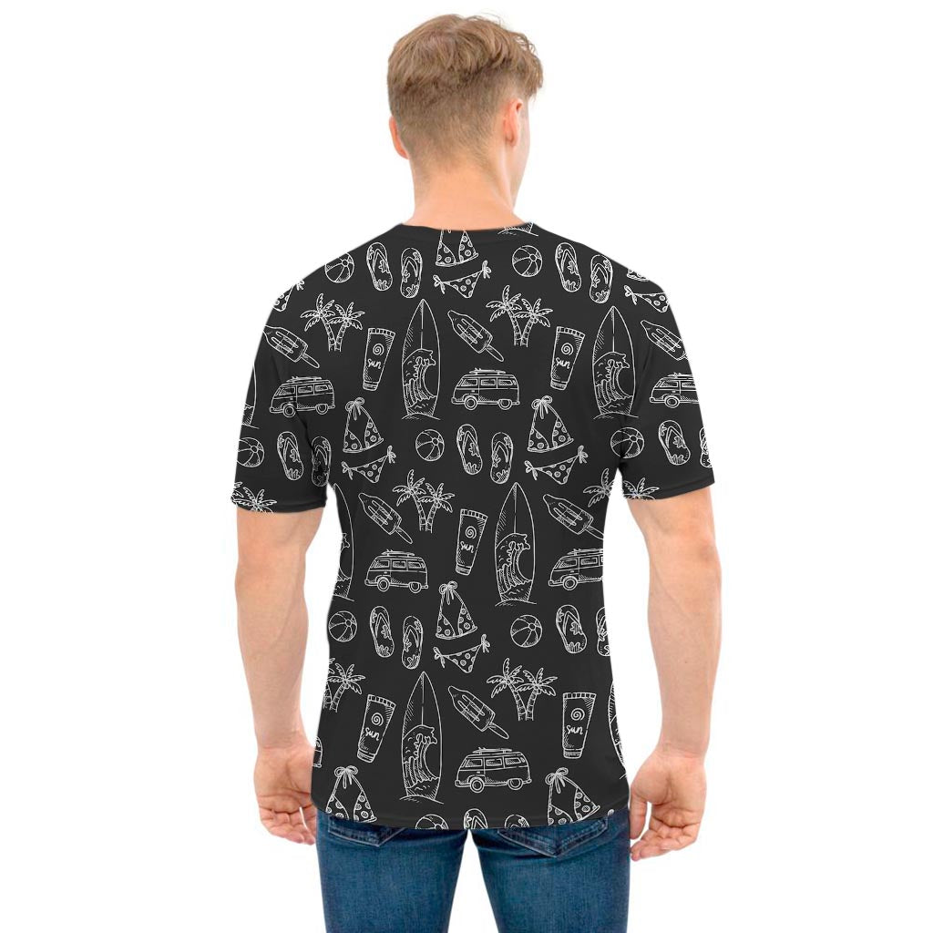 Black White Surfing Pattern Print Men's T-Shirt