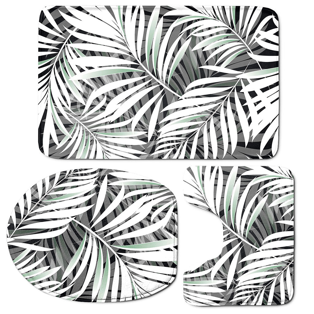 Black White Tropical Leaf Pattern Print 3 Piece Bath Mat Set
