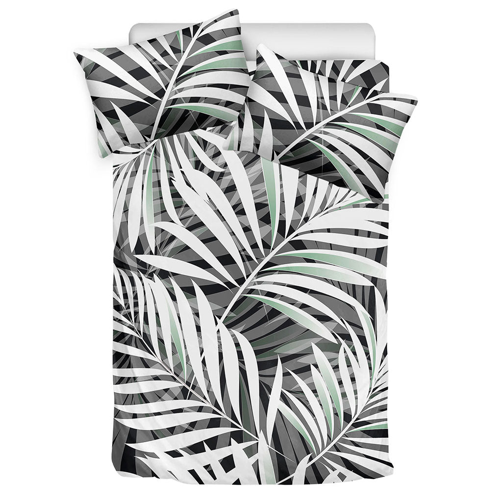 Black White Tropical Leaf Pattern Print Duvet Cover Bedding Set