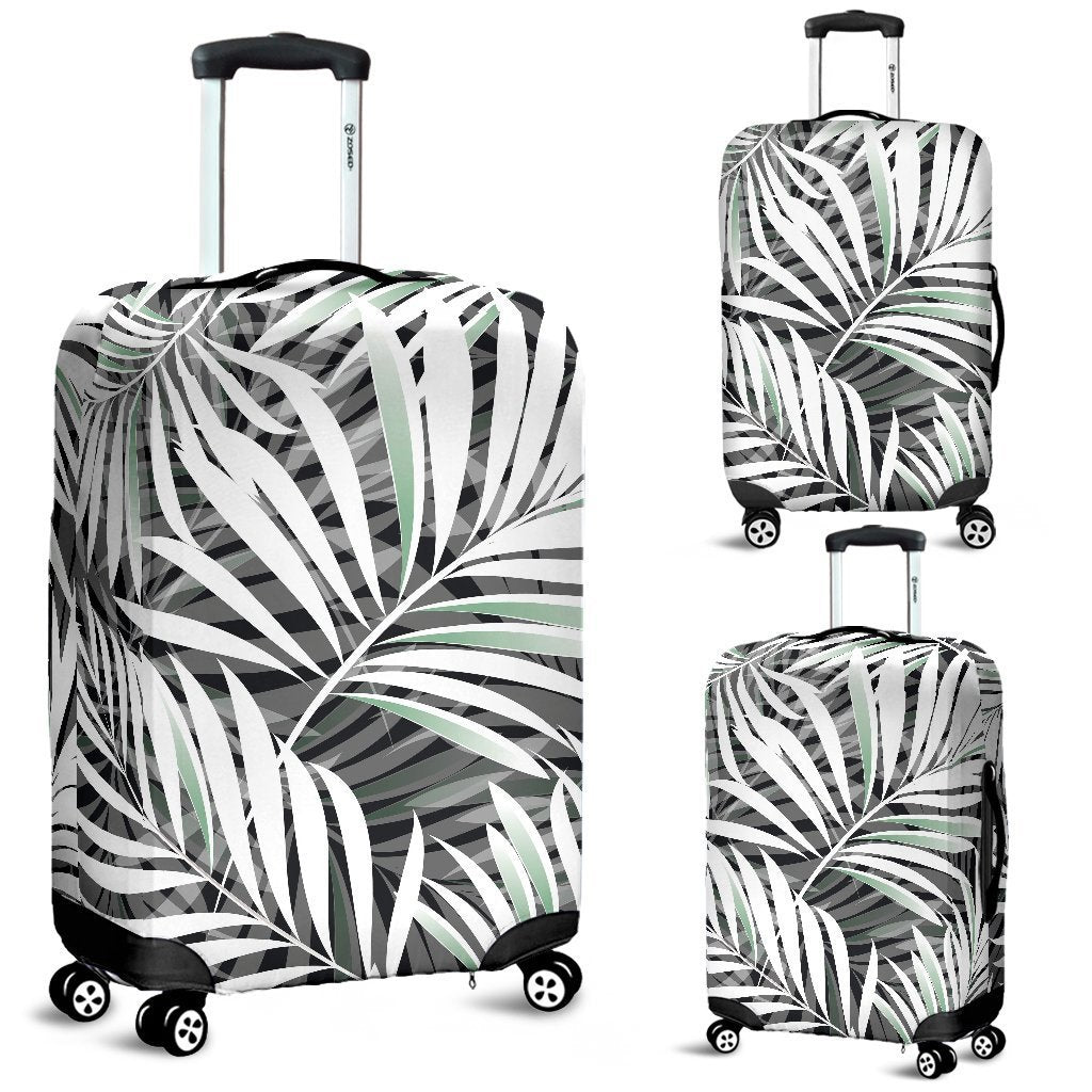Black White Tropical Leaf Pattern Print Luggage Cover GearFrost