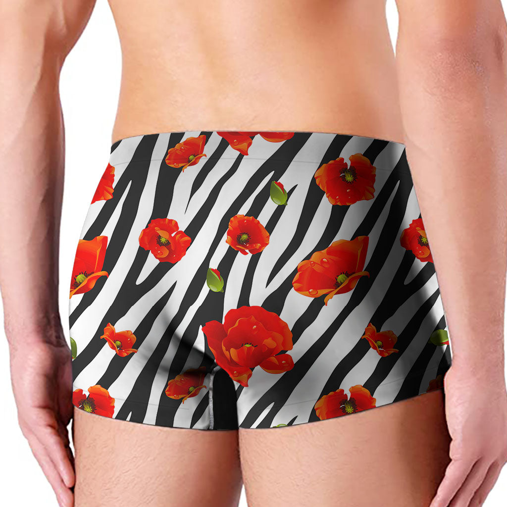Black White Zebra Flower Pattern Print Men's Boxer Briefs
