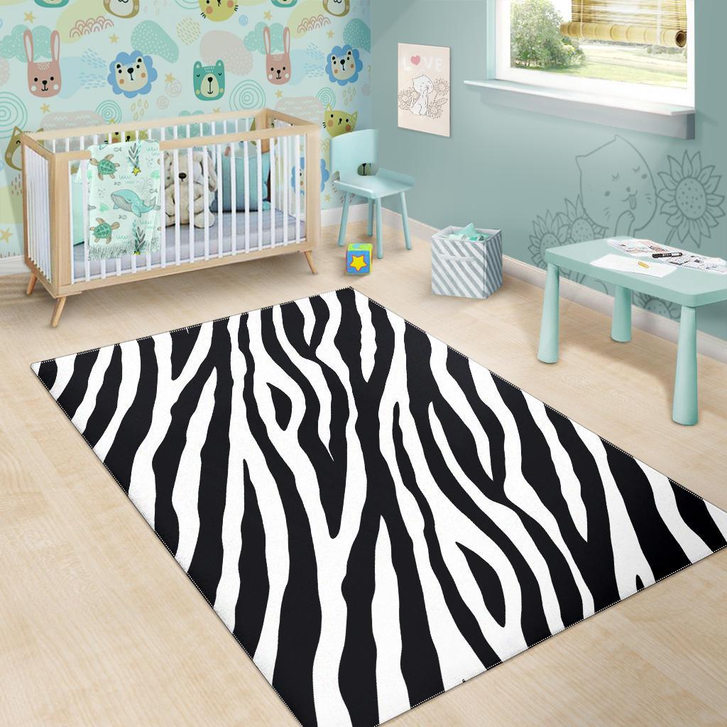 Black White Zebra Pattern Print Area Rug GearFrost