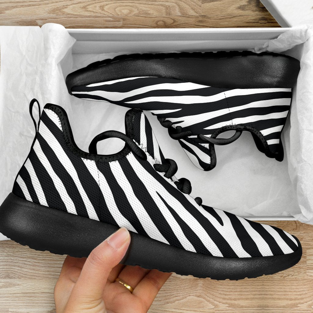 Black White Zebra Pattern Print Mesh Knit Shoes GearFrost